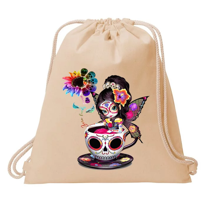 Zero Fucks Given Sugar Skull Rainbow Sunflower Drawstring Bag