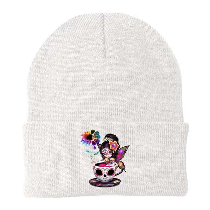 Zero Fucks Given Sugar Skull Rainbow Sunflower Knit Cap Winter Beanie