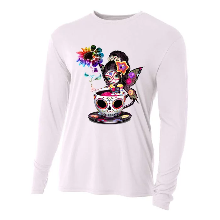 Zero Fucks Given Sugar Skull Rainbow Sunflower Cooling Performance Long Sleeve Crew