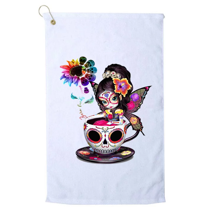 Zero Fucks Given Sugar Skull Rainbow Sunflower Platinum Collection Golf Towel