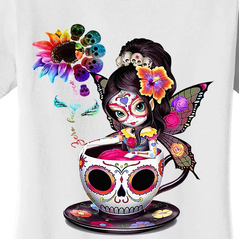 Zero Fucks Given Sugar Skull Rainbow Sunflower Women's T-Shirt