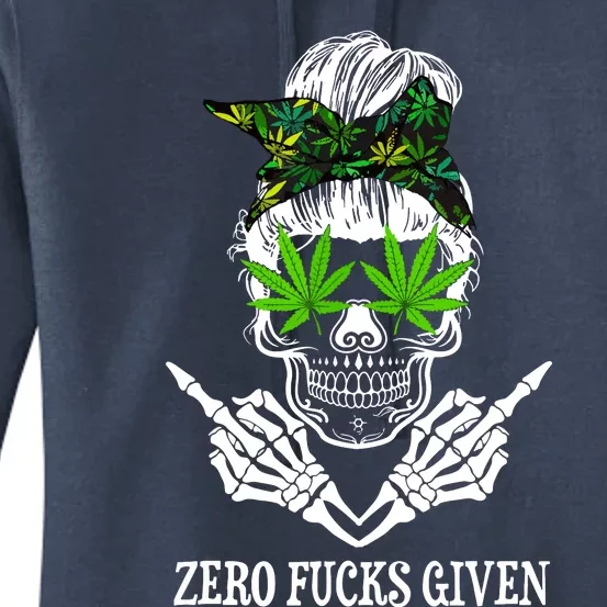 Zero Fucks Given Skull Weed Marijuana 420 Women's Pullover Hoodie