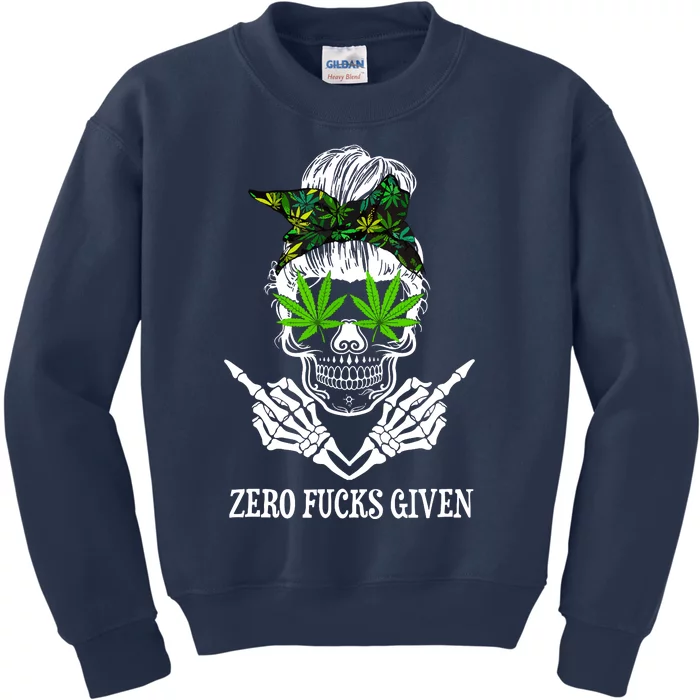 Zero Fucks Given Skull Weed Marijuana 420 Kids Sweatshirt