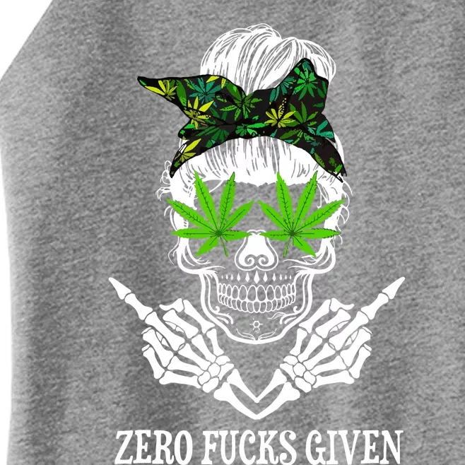 Zero Fucks Given Skull Weed Marijuana 420 Women’s Perfect Tri Rocker Tank