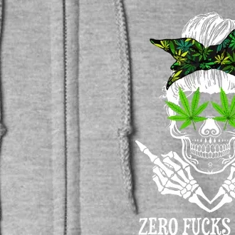 Zero Fucks Given Skull Weed Marijuana 420 Full Zip Hoodie