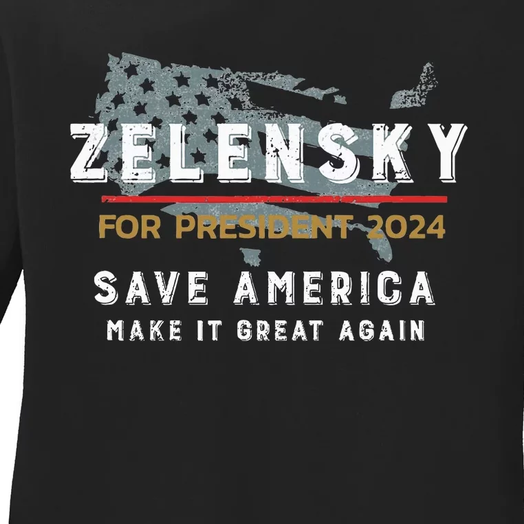 Zelensky For President 2024 Admire Ukraine Zelensky Courage Ladies Long Sleeve Shirt