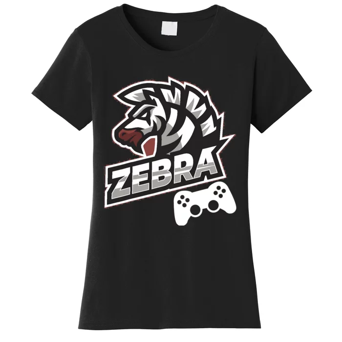 Zebra Gamer Controller Graphic Design For Gamer Kids Women's T-Shirt