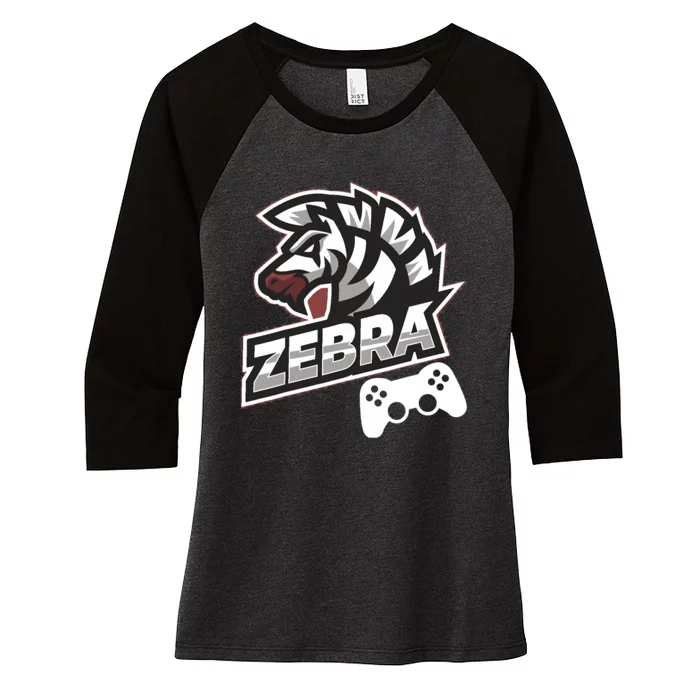 Zebra Gamer Controller Graphic Design For Gamer Kids Women's Tri-Blend 3/4-Sleeve Raglan Shirt