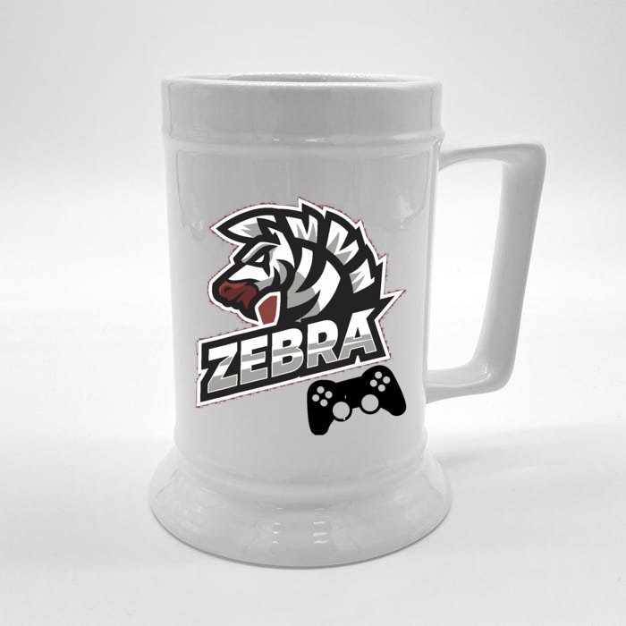 Zebra Gamer Controller Graphic Design For Gamer Kids Front & Back Beer Stein