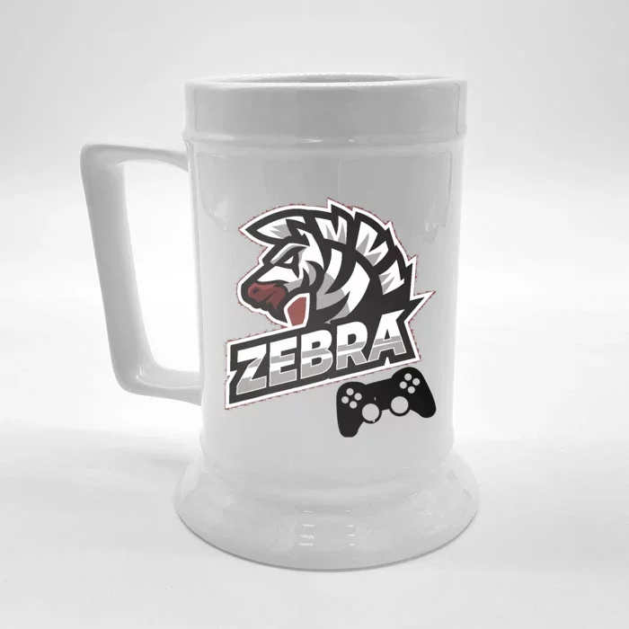 Zebra Gamer Controller Graphic Design For Gamer Kids Front & Back Beer Stein