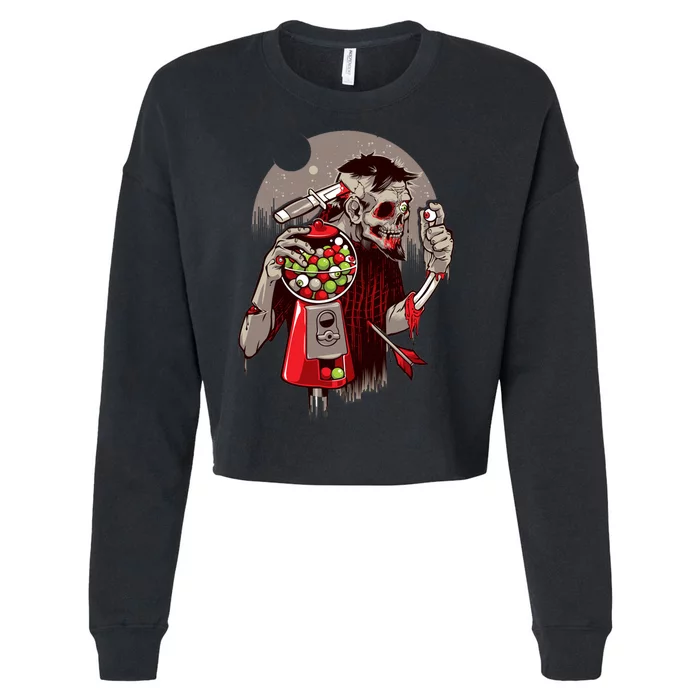 Zombie Gumballs Eyes Brains Halloween Cropped Pullover Crew