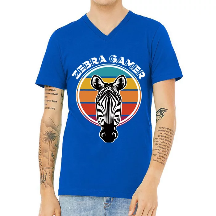 Zebra Gamer Gaming Graphic Design For Gamer V-Neck T-Shirt