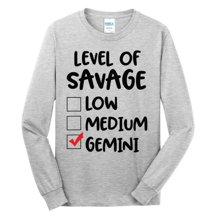 Zodiac Horoscope Gemini Level Of Savage Pun Funny Gift Tall Long Sleeve T-Shirt