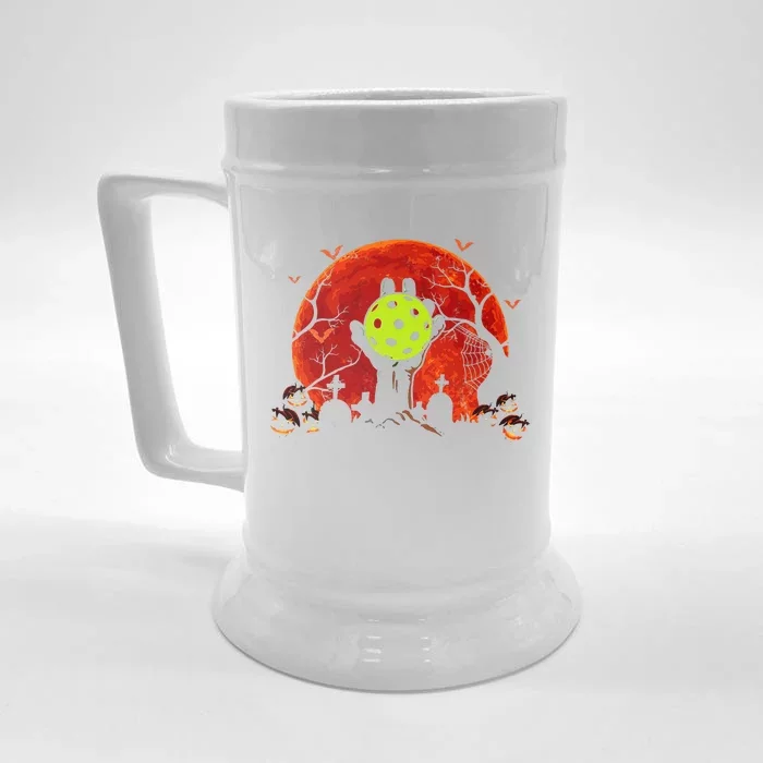 Zombie Hand Holding Pickleball Ball Zombie Halloween Front & Back Beer Stein