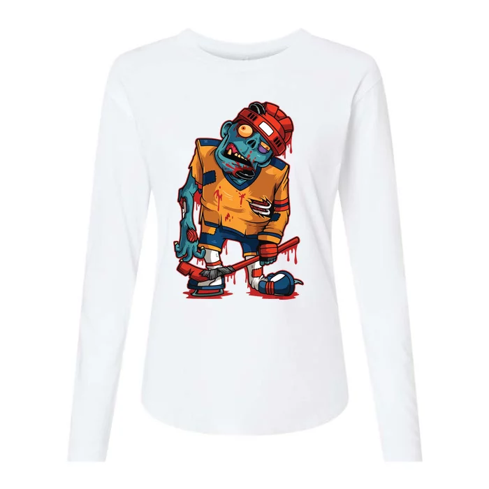 Zombie Ice Hockey Player Halloween Trick Or Treating Gift Womens Cotton Relaxed Long Sleeve T-Shirt