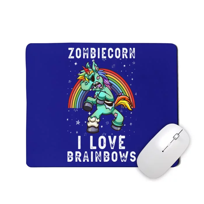 Zombiecorn I Love Brainbows Funny Halloween Goth Unicorn Mousepad