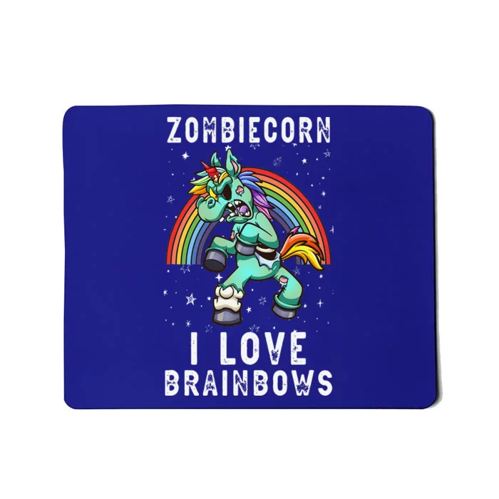 Zombiecorn I Love Brainbows Funny Halloween Goth Unicorn Mousepad