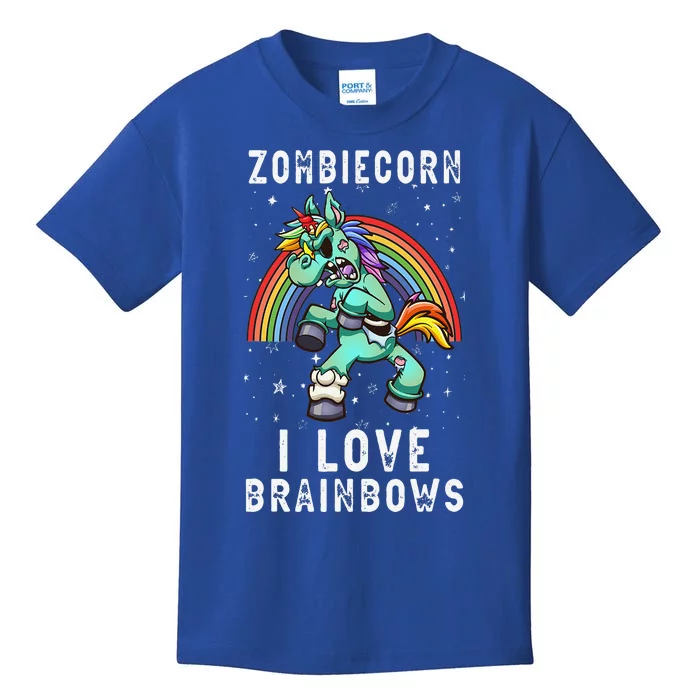 Zombiecorn I Love Brainbows Funny Halloween Goth Unicorn Kids T-Shirt