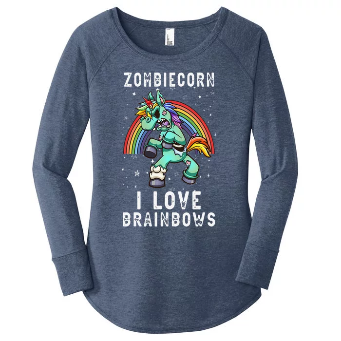 Zombiecorn I Love Brainbows Funny Halloween Goth Unicorn Women's Perfect Tri Tunic Long Sleeve Shirt