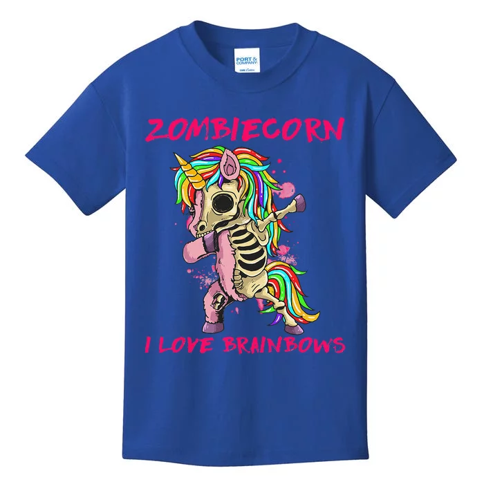 Zombiecorn I Love Brainbows Zombie Halloween Unicorn Lovers Kids T-Shirt