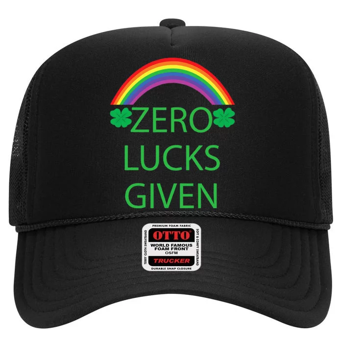 Zero Lucks Given Saint Patrick's Day High Crown Mesh Trucker Hat