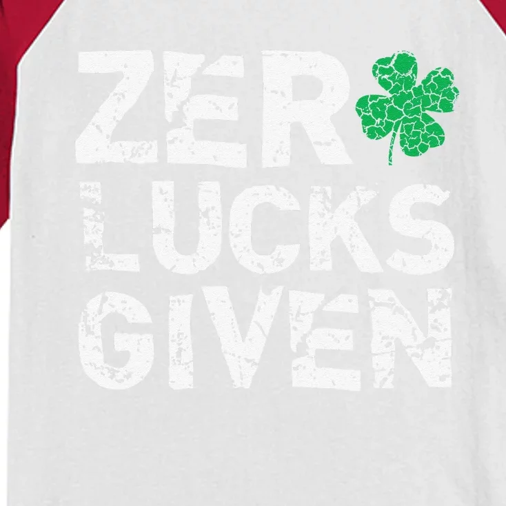 Zero Lucks Given Funny St. Saint Patrick's Day Kids Colorblock Raglan Jersey