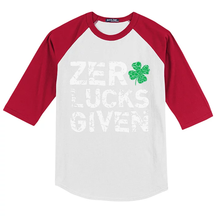 Zero Lucks Given Funny St. Saint Patrick's Day Kids Colorblock Raglan Jersey