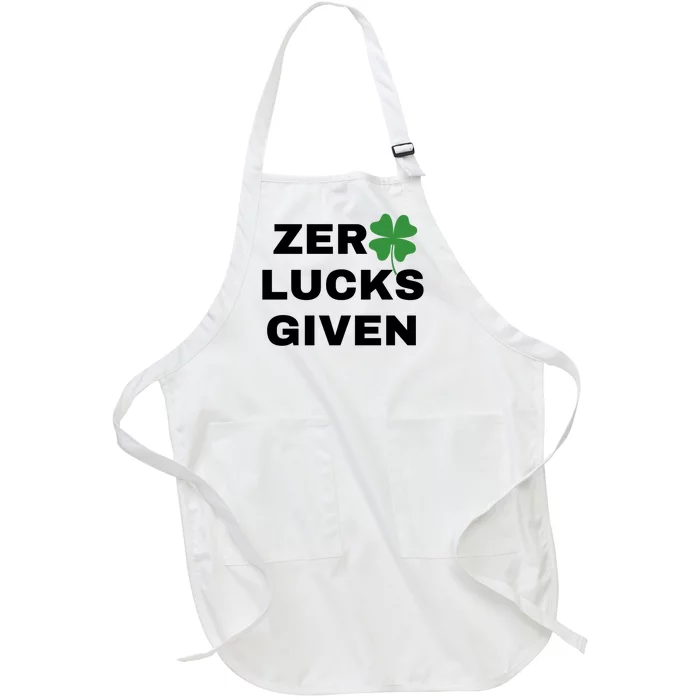 Zero Lucks Given Shamrock St Patricks Day Full-Length Apron With Pocket