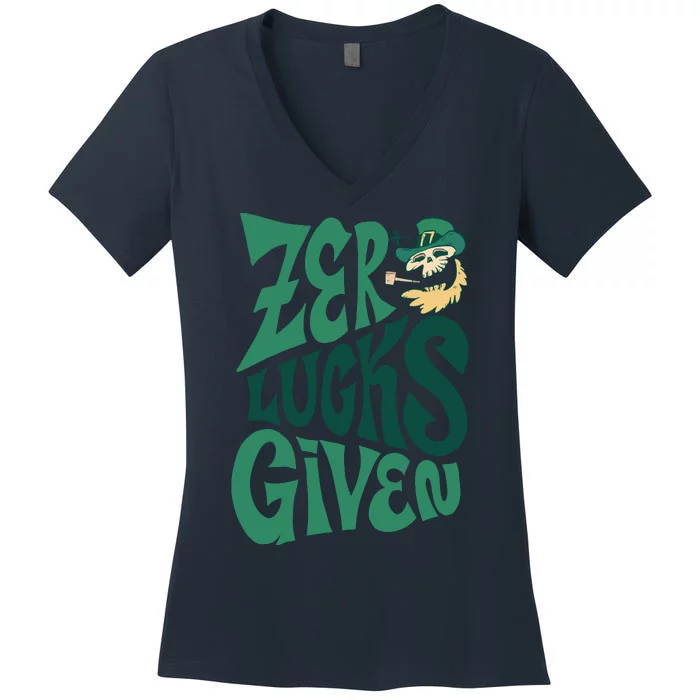 Zero Lucks Given St Patrick's Day Women's V-Neck T-Shirt