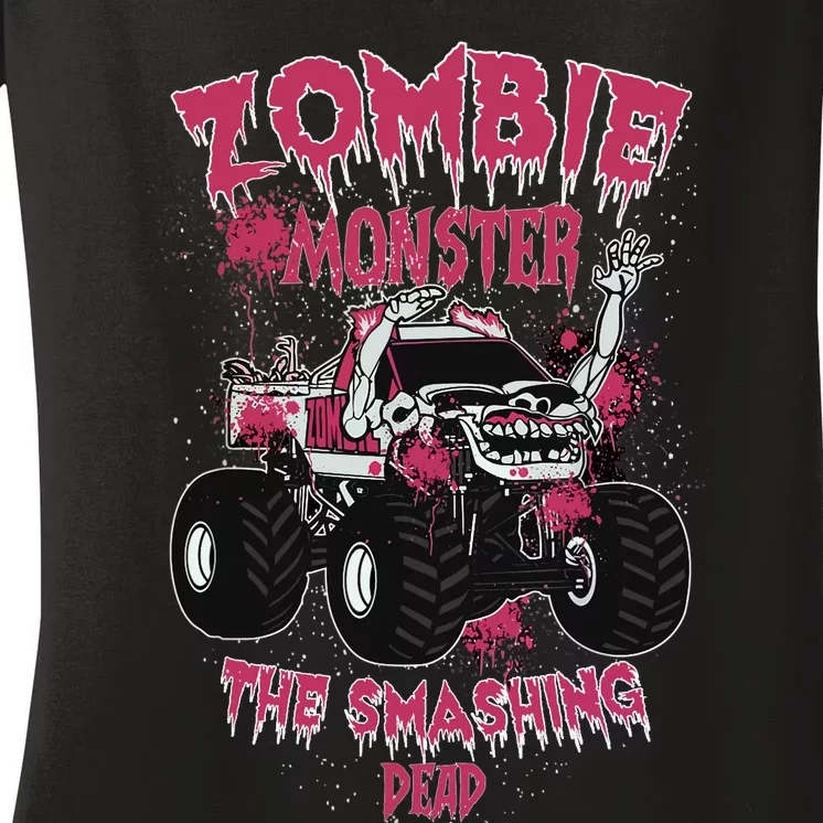 Zombie Monster Truck The Smashing Dead Women's V-Neck T-Shirt