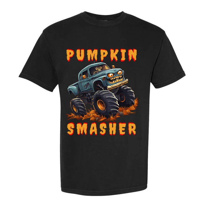 Zombie Monster Truck Pumpkin Smasher Halloween Costume Kids Garment-Dyed Heavyweight T-Shirt