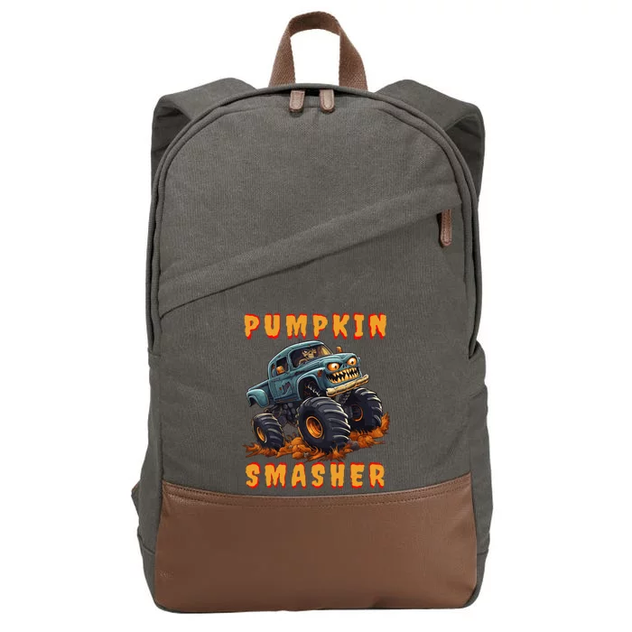 Zombie Monster Truck Pumpkin Smasher Halloween Costume Kids Cotton Canvas Backpack