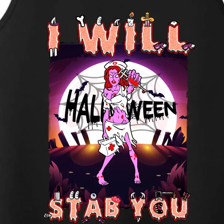 Zombie Nurse I Will Stab You Funny Halloween Costume Gift Performance Tank