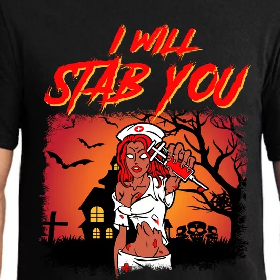 Zombie Nurse I Will Stab You Funny Halloween Costume Cute Gift Pajama Set