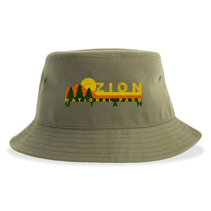 Zion National Park Sunny Mountain Treeline Gift Sustainable Bucket Hat