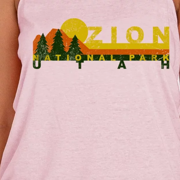 Zion National Park Sunny Mountain Treeline Gift Women's Knotted Racerback Tank