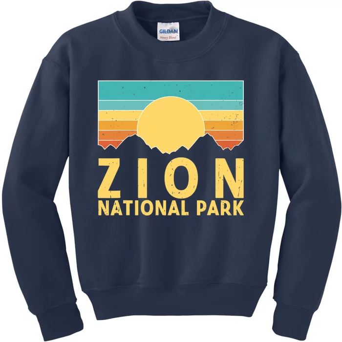 Zion National Park Vintage Nature Retro Sunset Kids Sweatshirt