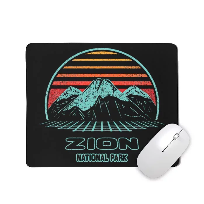 Zion National Park Retro Hiking Vintage 80s Style Mousepad