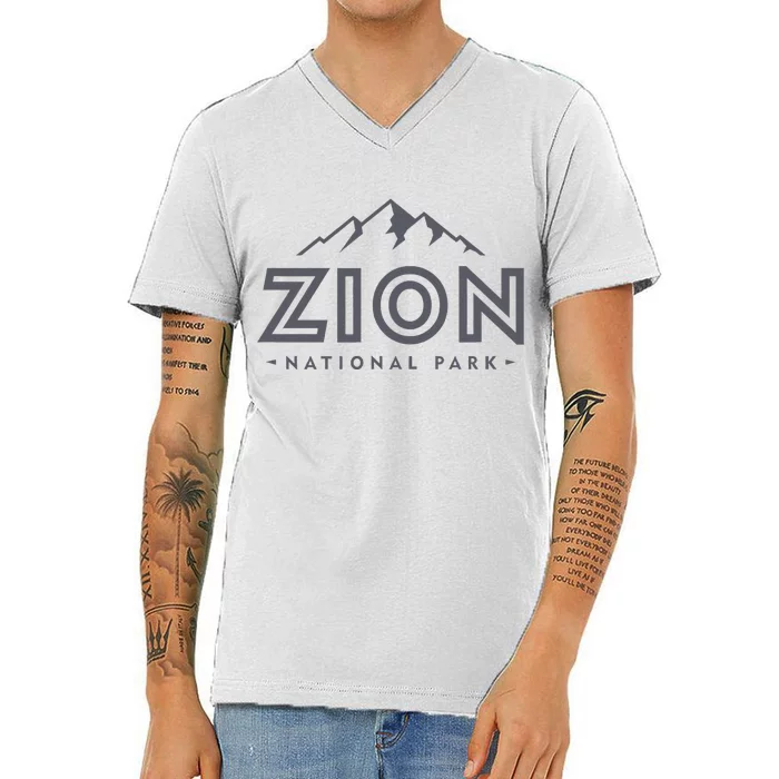 Zion National Park Utah Mountain V-Neck T-Shirt