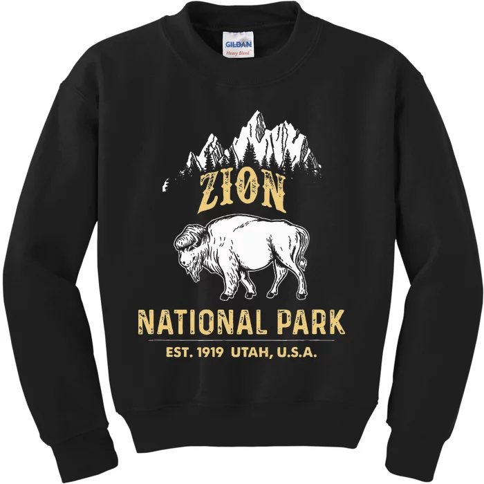 Zion National Park Utah Usa Bison Buffalo Kids Sweatshirt