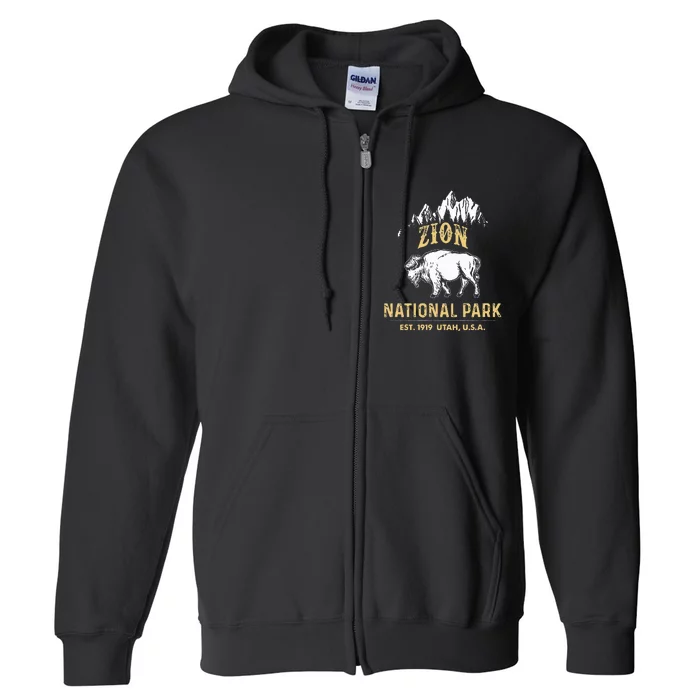 Zion National Park Utah Usa Bison Buffalo Full Zip Hoodie