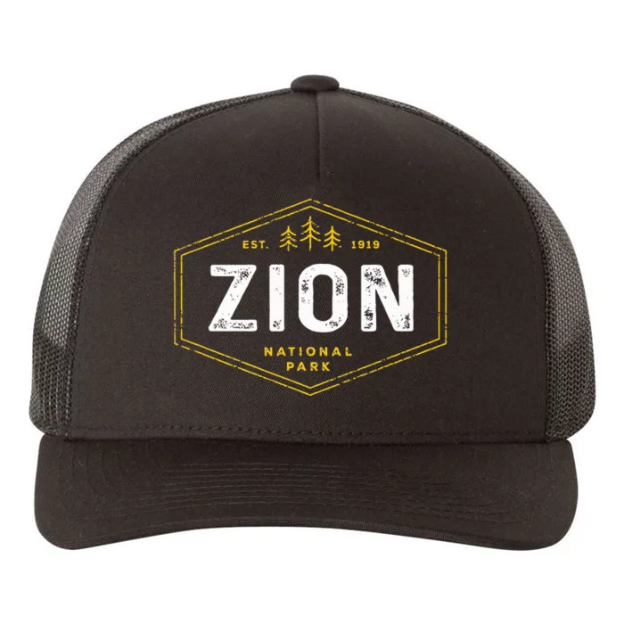 Zion National Park Vintage Utah Hexagon Badge Hiking Yupoong Adult 5-Panel Trucker Hat