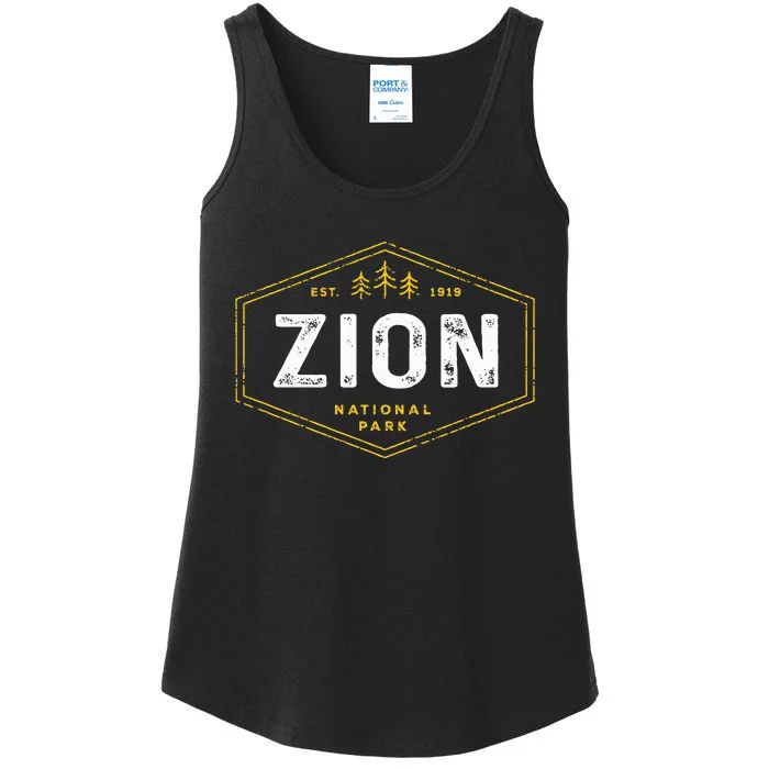 Zion National Park Vintage Utah Hexagon Badge Hiking Ladies Essential Tank