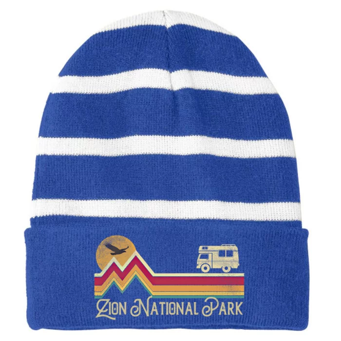 Zion National Park Vintage Retro Style Mountain Camping Hike Gift Striped Beanie with Solid Band