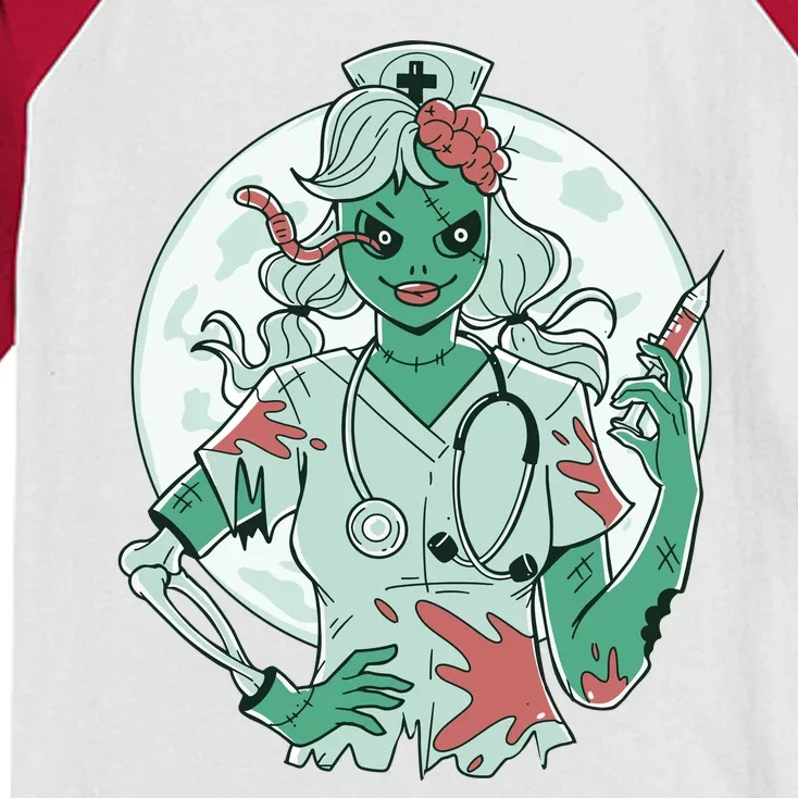 Zombie Nurse Spooky Halloween Kids Colorblock Raglan Jersey