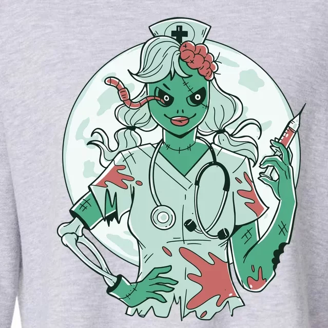 Zombie Nurse Spooky Halloween Cropped Pullover Crew