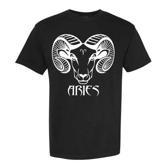 Zodiac Aries Ram Horns Face Garment-Dyed Heavyweight T-Shirt