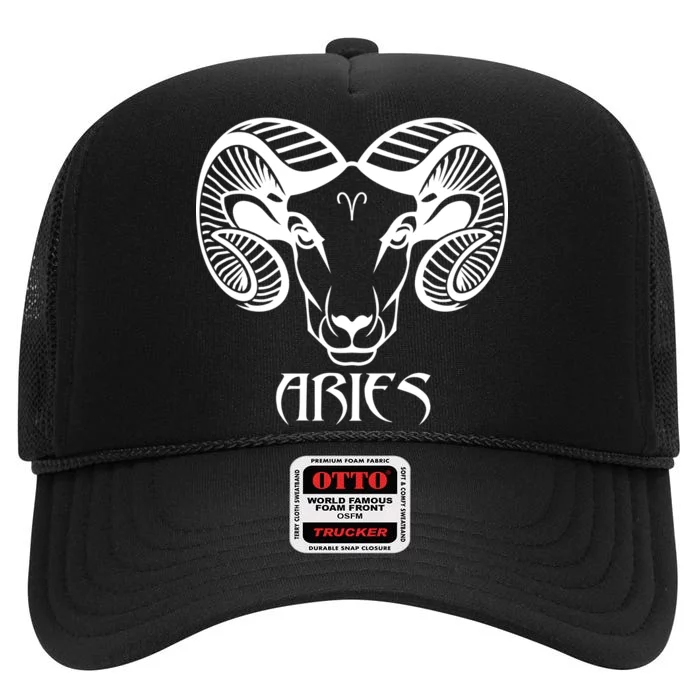 Zodiac Aries Ram Horns Face High Crown Mesh Trucker Hat