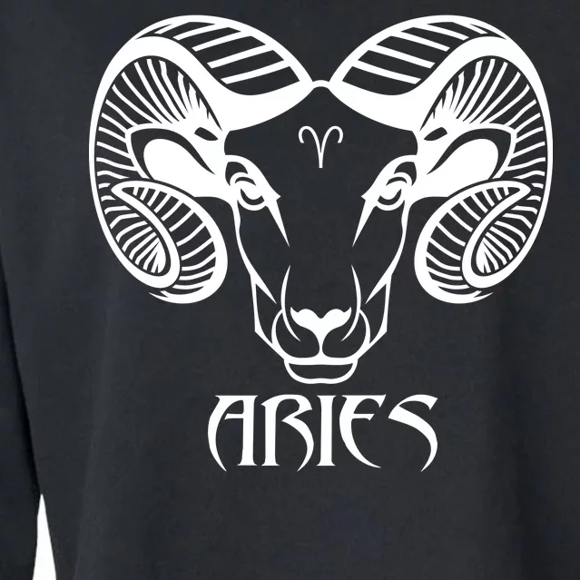 Zodiac Aries Ram Horns Face Cropped Pullover Crew