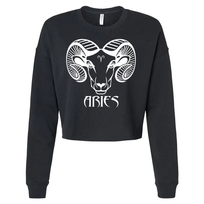 Zodiac Aries Ram Horns Face Cropped Pullover Crew